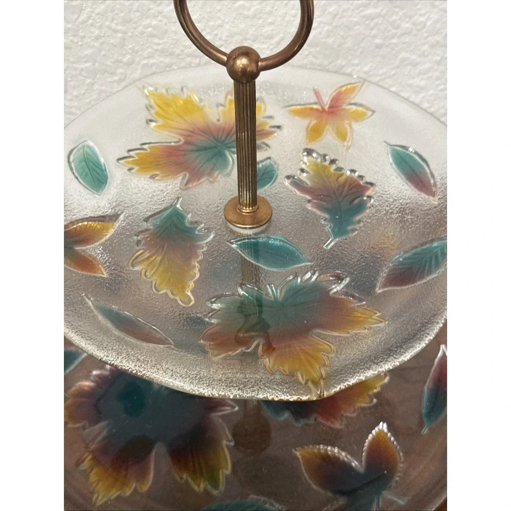 Vintage Lucite Two Tier Tidbit Tray With Pressed Flowers